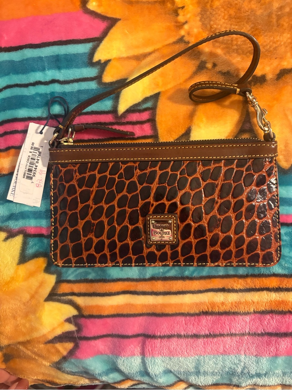 Dooney Bourke Croc Embossed Leather Large Slim Wristlet